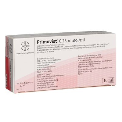 PRIMOVIST Inj Lös 0.25 mmol/ml Fertspr 10 ml