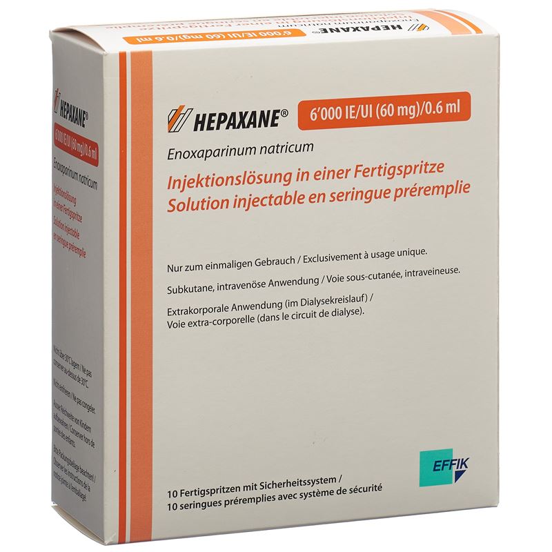 HEPAXANE Inj Lös 60 mg/0.6ml Fertspr 10 Stk